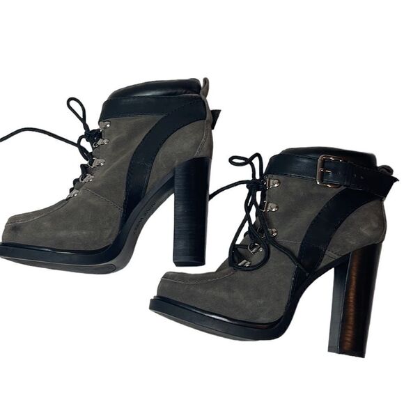 Nine West Platform Smokino Suede Lace Up Bootie Heels. Size 7.5. - Picture 1 of 9
